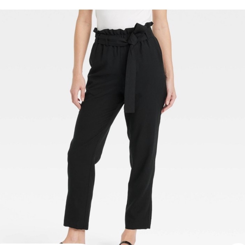 Kate Kasin paper bag pants size small black with belt pockets work inseam 26“